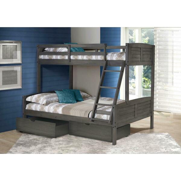 Donco Kids Twin Over Full Louver Bunk Bed With Dual Storage Drawers - Antique Grey PD_2012TFAG_505